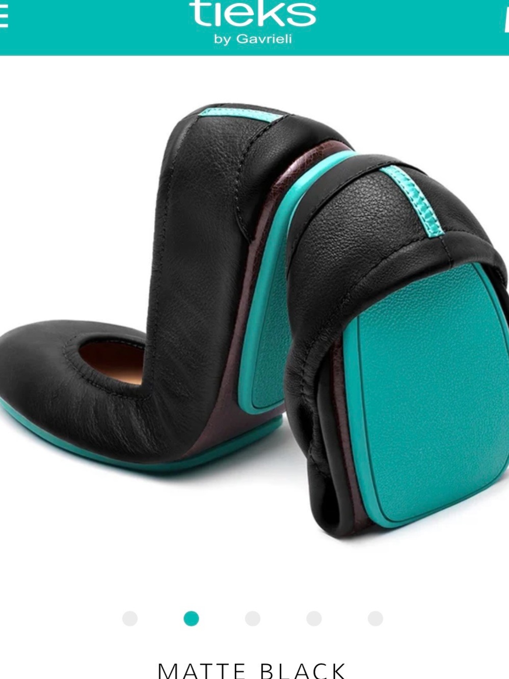 Tieks Matte Black Leather Ballet Flats with Teal Soles